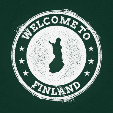 Beyaz tebeşir doku retro damga ile Finlandiya Cumhuriyeti harita üzerinde yeşil bir yazı tahtası.