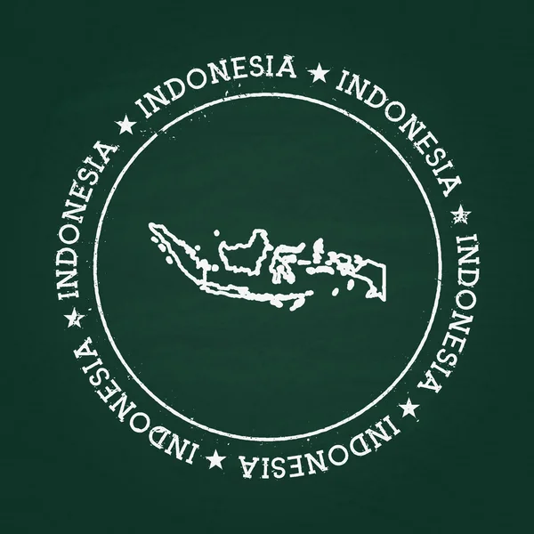 Sello de goma de textura de tiza blanca con mapa de la República de Indonesia en una pizarra verde . — Vector de stock