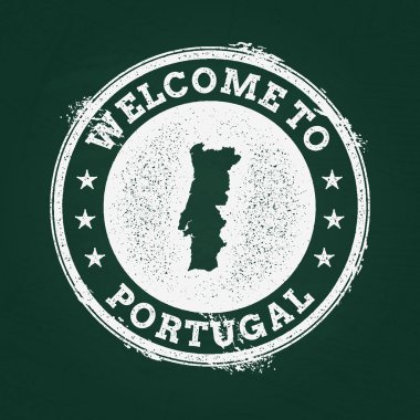 Beyaz tebeşir doku retro damga ile Portekiz Cumhuriyeti harita üzerinde yeşil bir yazı tahtası.