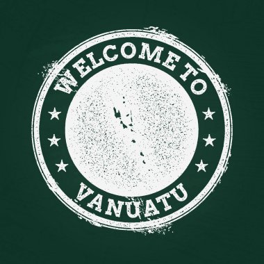 Beyaz tebeşir doku retro damga Vanuatu Cumhuriyeti harita üzerinde yeşil bir tahta ile.