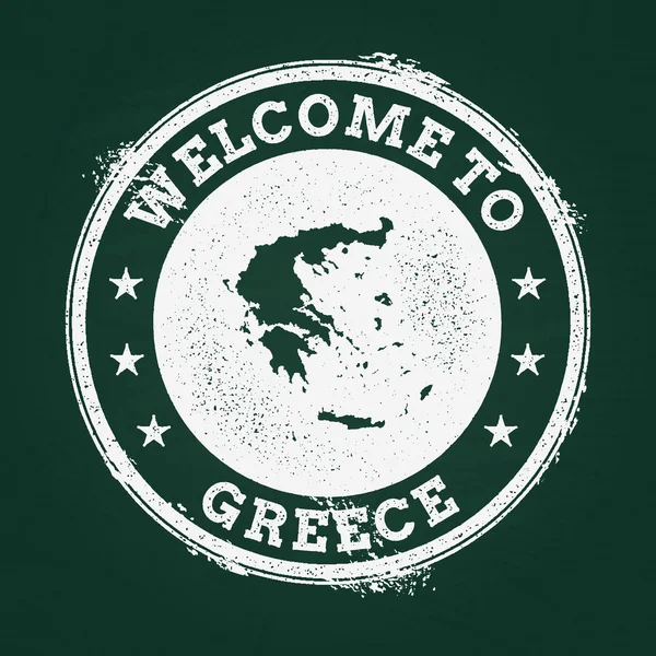 希腊共和国地图绿色的黑板上用白色粉笔纹理复古邮票. — 图库矢量图片