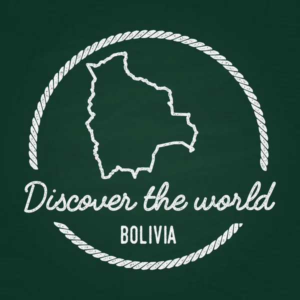 Insignia hipster de textura de tiza blanca con mapa Plurinacional del Estado de Bolivia en una pizarra verde . — Vector de stock