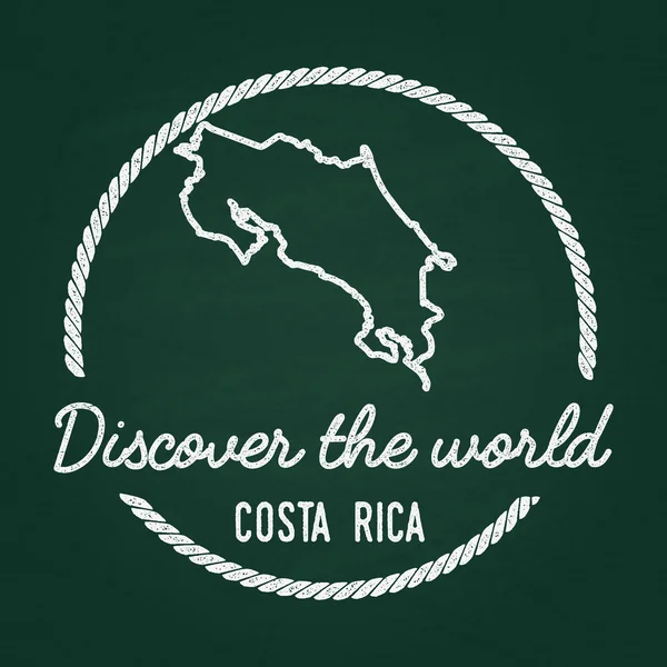 Insignia hipster de textura de tiza blanca con mapa de la República de Costa Rica en una pizarra verde . — Vector de stock