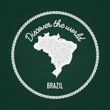 White chalk texture vintage insignia with Federative Republic of Brazil map on a green blackboard. clipart