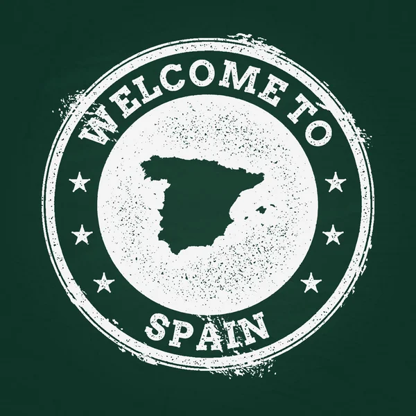 Wit krijt textuur retro stempel met Spanje kaart op een groene schoolbord. — Stockvector