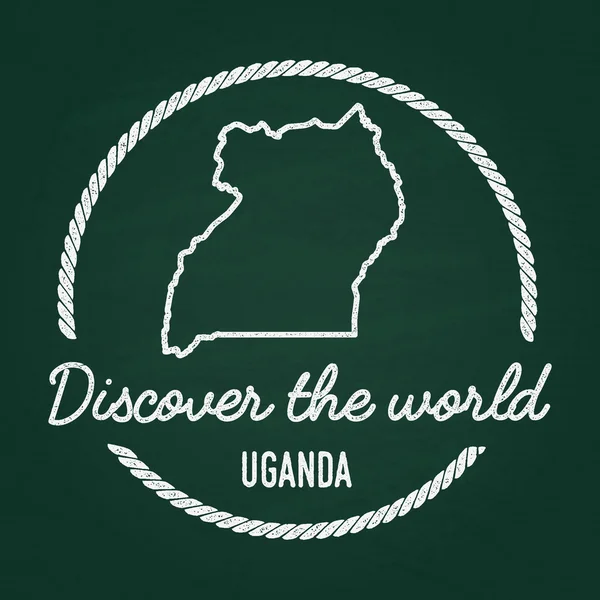 Weiße Kreide Textur Hipster-Abzeichen mit Republik von Uganda Karte auf einer grünen Tafel. — Stockvektor