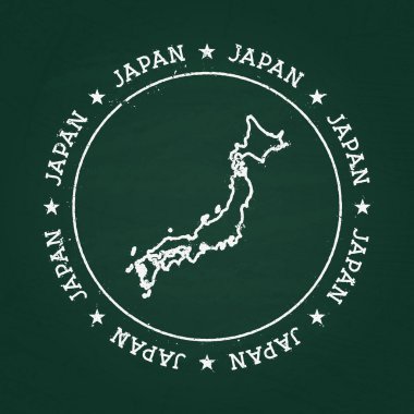 Beyaz tebeşir doku Lastik conta ile Japonya harita üzerinde yeşil bir yazı tahtası.