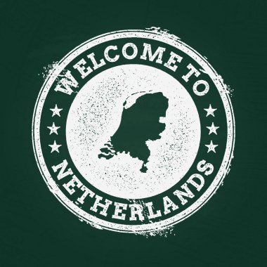 Beyaz tebeşir doku retro damga ile Hollanda harita üzerinde yeşil bir kara tahta Krallığı.