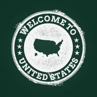 Beyaz tebeşir doku retro damga ile Amerika Birleşik Devletleri harita üzerinde yeşil bir yazı tahtası.