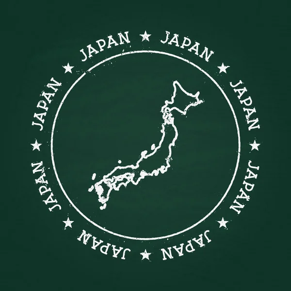 Sello de goma de textura de tiza blanca con mapa de Japón en una pizarra verde . — Vector de stock