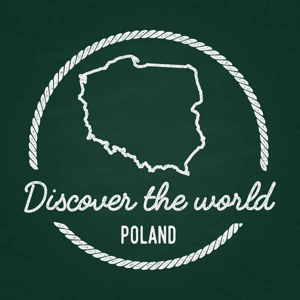 Insignia hipster de textura de tiza blanca con mapa de la República de Polonia en una pizarra verde . — Vector de stock