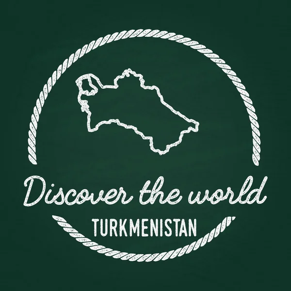 White chalk texture hipster insignia with Turkmenistan map on a green blackboard. — Stock Vector