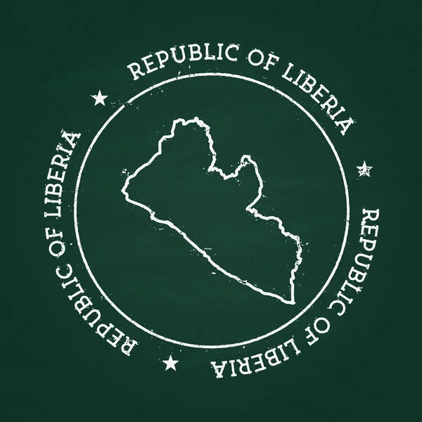 Sello de goma de textura de tiza blanca con mapa de la República de Liberia en una pizarra verde . — Vector de stock
