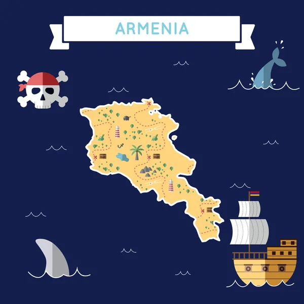 아르메니아의 플랫 보물 지도. — 스톡 벡터