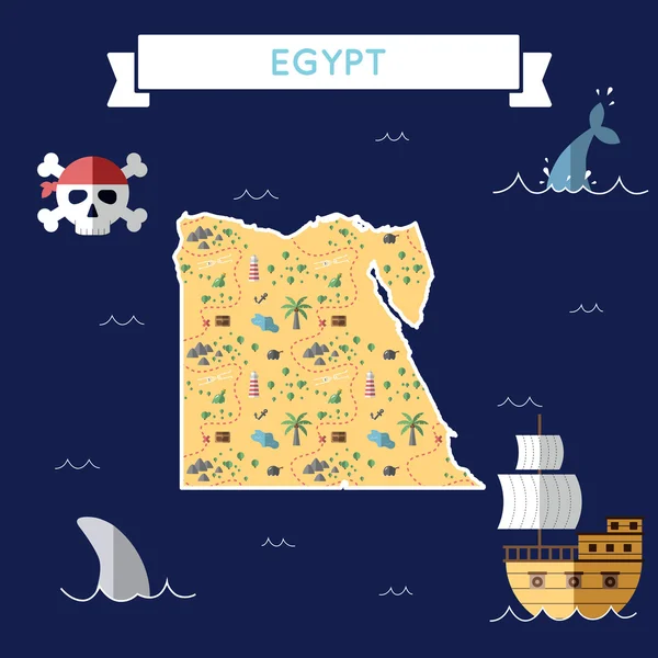 Piatto mappa del tesoro dell'Egitto . — Vettoriale Stock