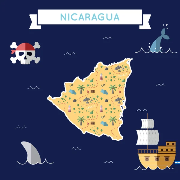 Mapa plano del tesoro de Nicaragua . — Archivo Imágenes Vectoriales