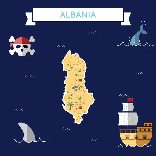 알바니아의 플랫 보물 지도. — 스톡 벡터