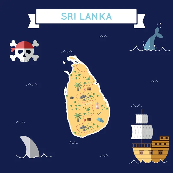 Mapa plano del tesoro de Sri Lanka . — Archivo Imágenes Vectoriales