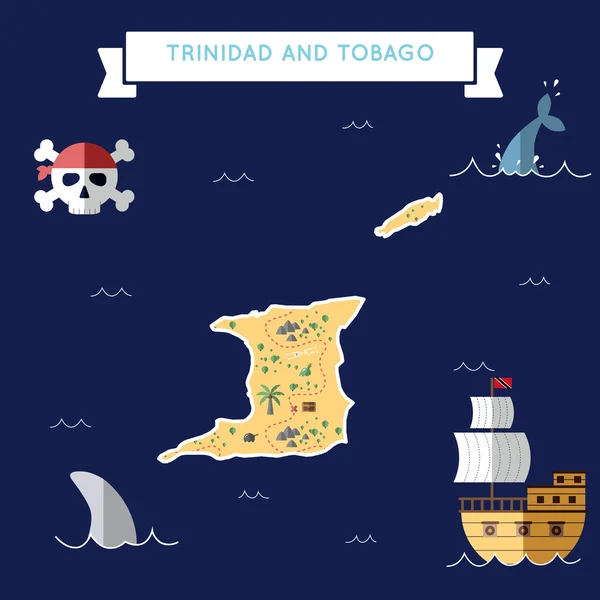 Mapa plano del tesoro de Trinidad y Tobago . — Archivo Imágenes Vectoriales