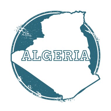 Grunge lastik damga adı ve Cezayir, vektör çizim Haritası.