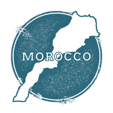 Grunge lastik damga adı ve Fas, vektör çizim Haritası.