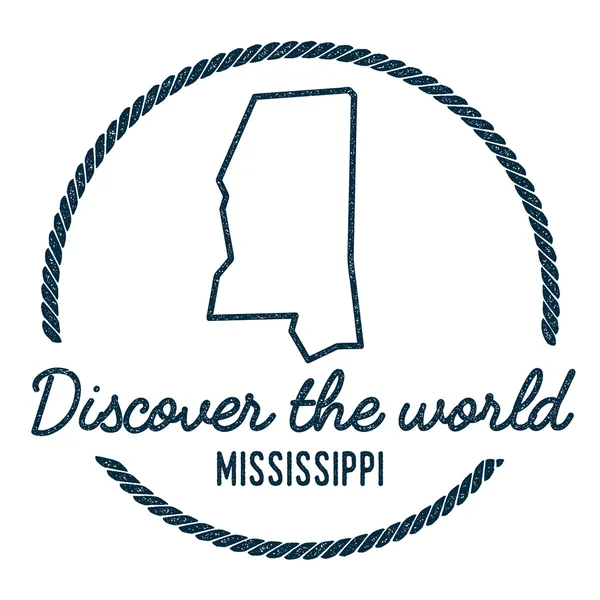 Mapa de Mississippi Esquema. Vintage Descubre el Sello Mundial de Caucho con Mapa de Mississippi . — Vector de stock