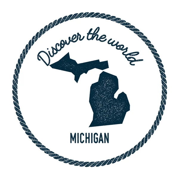 Michigan Karte in Vintage entdecken Sie die Welt Gummimarke. — Stockvektor