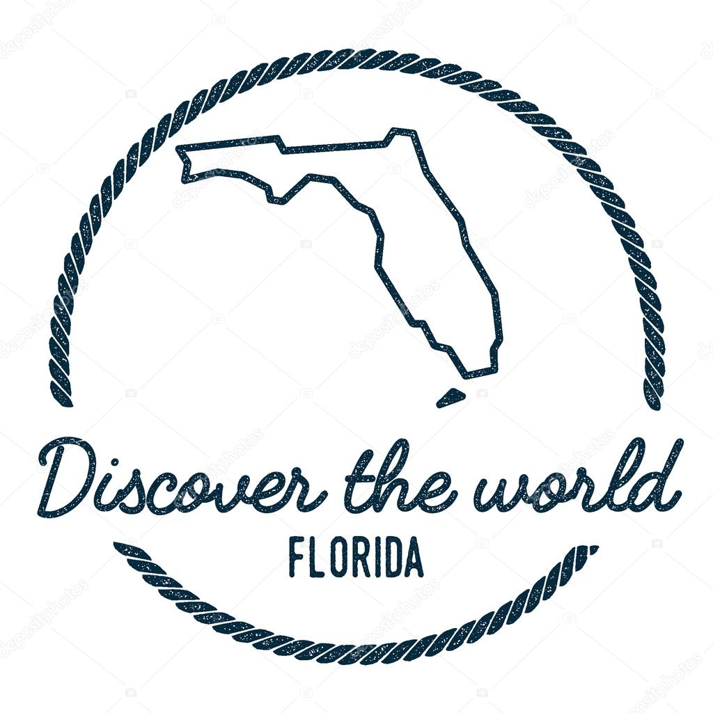 Florida Map Outline. Vintage Discover the World Rubber Stamp with Florida Map.