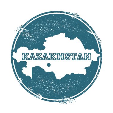 Grunge lastik damga adı ve Kazakistan, vektör çizim Haritası.