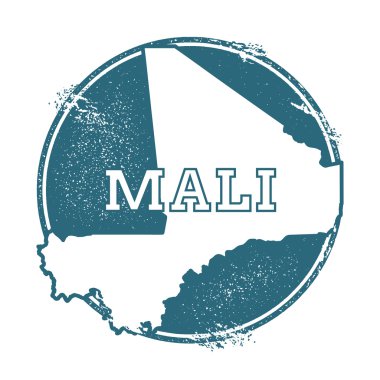 Grunge lastik damga adı ve Mali, vektör çizim Haritası.