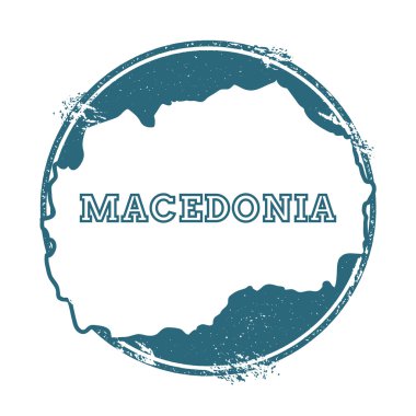 Grunge lastik damga adı ve Makedonya Eski Yugoslav Cumhuriyeti in, vektör çizim Haritası.