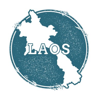Grunge lastik damga adı ve Lao halk % 27s Demokratik Cumhuriyeti, vektör çizim Haritası.
