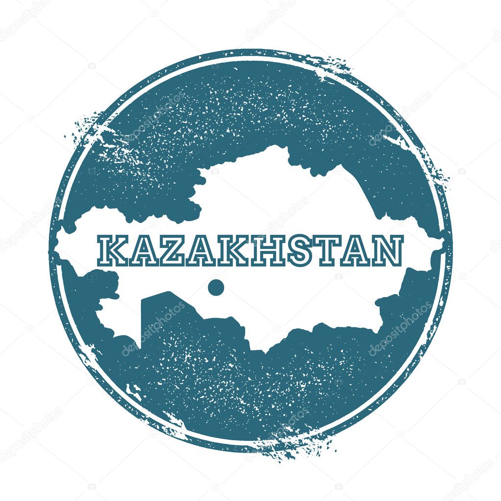 Grunge rubber stamp with name and map of Kazakhstan, vector illustration.