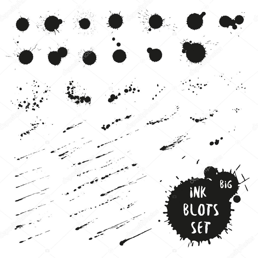 Collection of ink spatter blots, hand made with black indian ink.