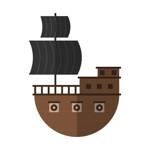 Επίπεδη πειρατικό πλοίο γελοιογραφία εικονίδιο απομονωμένη εικονογράφηση φορέα. — Διανυσματικό Αρχείο
