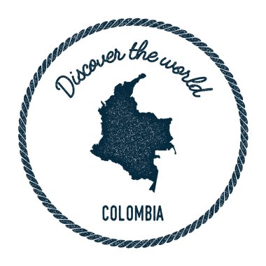 Vintage keşfetmek dünya lastik damgası ile Kolombiya Haritası.