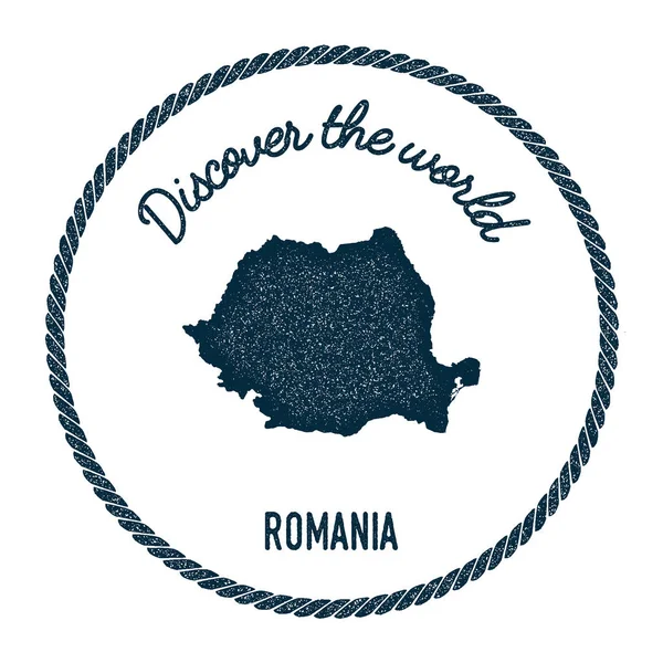 Vintage descubre el sello de goma del mundo con Rumania mapa . — Vector de stock