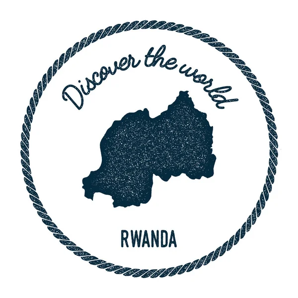 Jahrgang entdecken die Welt Gummimarke mit Ruanda-Karte. — Stockvektor