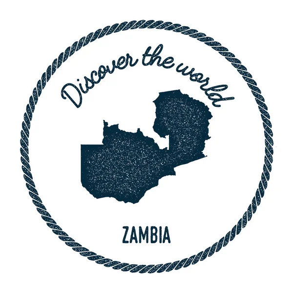 Jahrgang entdecken die Welt Gummimarke mit Sambia-Karte. — Stockvektor