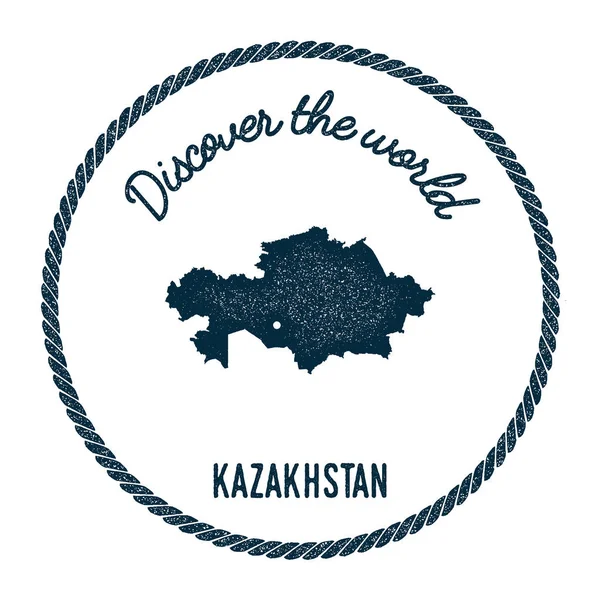 Vintage descubre el sello de goma mundial con el mapa de Kazajstán . — Archivo Imágenes Vectoriales