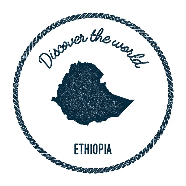 Jahrgang entdecken die Welt Gummimarke mit Äthiopien-Karte. — Stockvektor