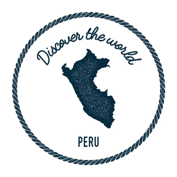 Vintage descubre el sello de goma del mundo con Perú mapa . — Vector de stock