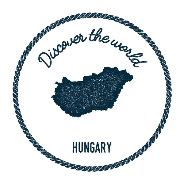 Vintage descubre el sello de goma mundial con mapa de Hungría . — Vector de stock