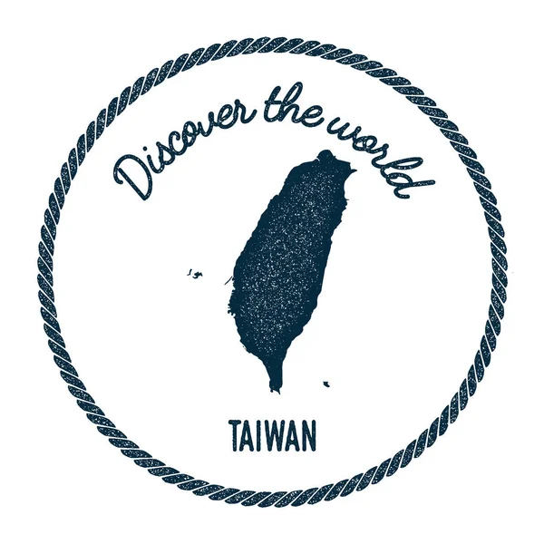 Vintage Upptäck den värld gummistämpel med Taiwan, Republiken Kina karta. — Stock vektor