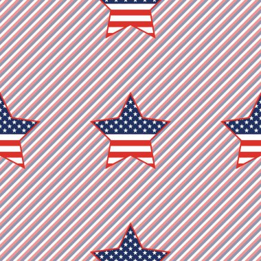 Kırmızı ve mavi çizgili arka plan üzerinde ABD vatansever yıldız seamless modeli.