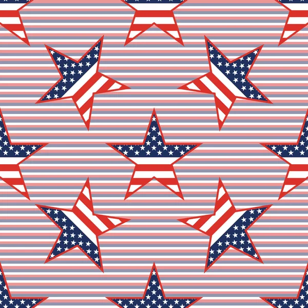 Патриотические звезды США бесшовный узор на фоне красной и синей диагонали полосы . — стоковый вектор