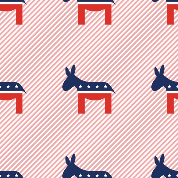 Donkeys seamless pattern on red stripes background. — Stock Vector