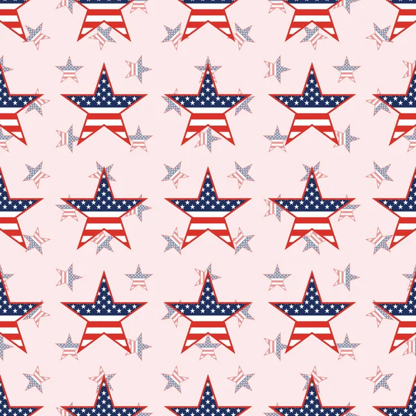 Patrón inconsútil de estrellas patrióticas estadounidenses sobre fondo de estrellas nacionales . — Archivo Imágenes Vectoriales