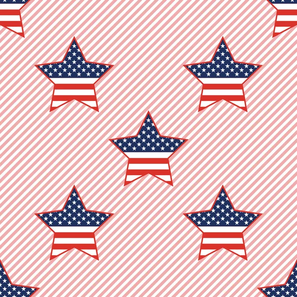 USA patriotiska stjärnor sömlösa mönster på röda ränder bakgrund. — Stock vektor