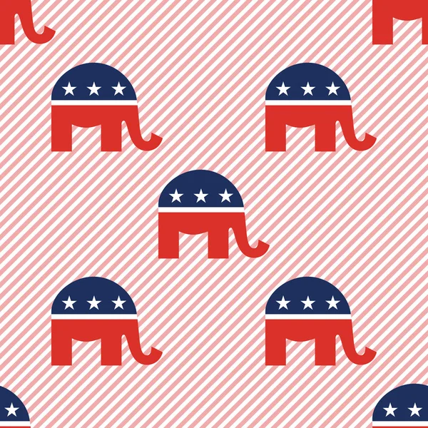 Republican elephants seamless pattern on red stripes background. — Stock Vector